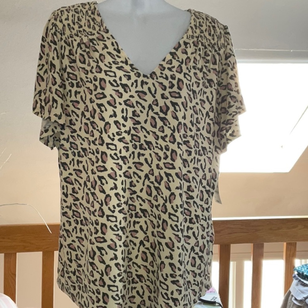 Style & Co. Cream and Brown Relaxed Blouse